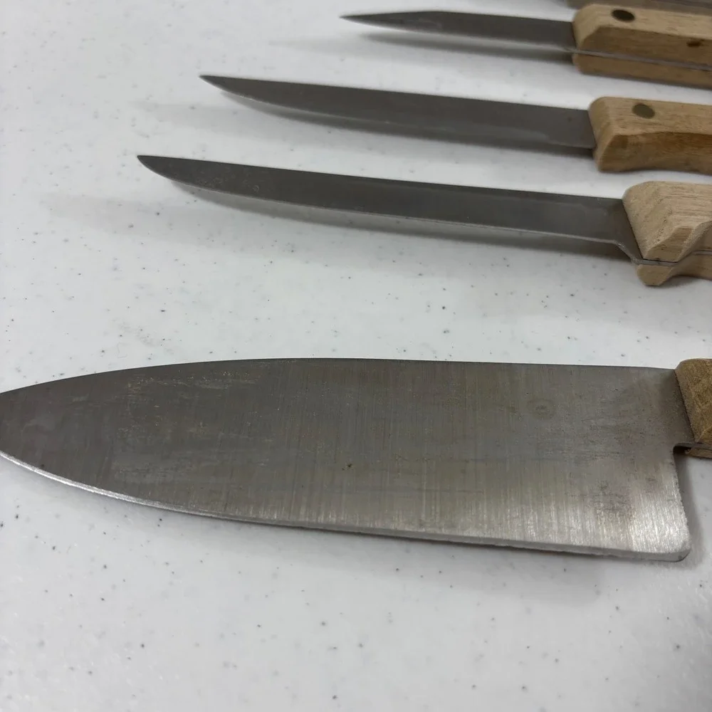 Vintage Chicago Cutlery 12 Piece Knife Set Walnut Wood Handle Sharpening Steel